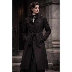 Vtg Banana Republic S Womens Travel Safari Wool Military Steampunk Long Coat Y2K